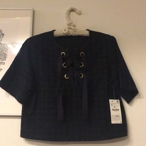 Zara Basic Collection woven eyelet crop top small